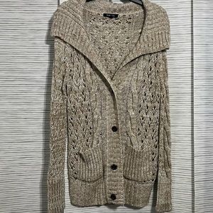 Woman beige button up sweater size large